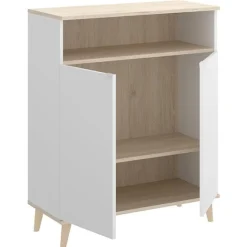 Aparador Wok 2 puertas con compartimento blanco/natural 102x80x40 cm