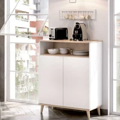 Aparador Wok 2 puertas con compartimento blanco/natural 102x80x40 cm
