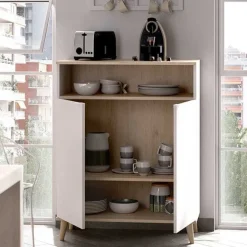 Aparador Wok 2 puertas con compartimento blanco/natural 102x80x40 cm