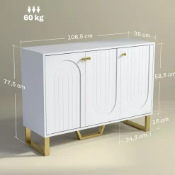 Aparador Yhulia Homcom 3 puertas blanco/dorado 77,5x106,5x35 cm