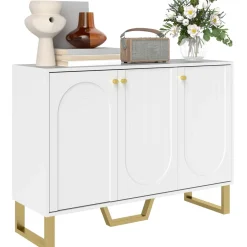 Aparador Yhulia Homcom 3 puertas blanco/dorado 77,5x106,5x35 cm