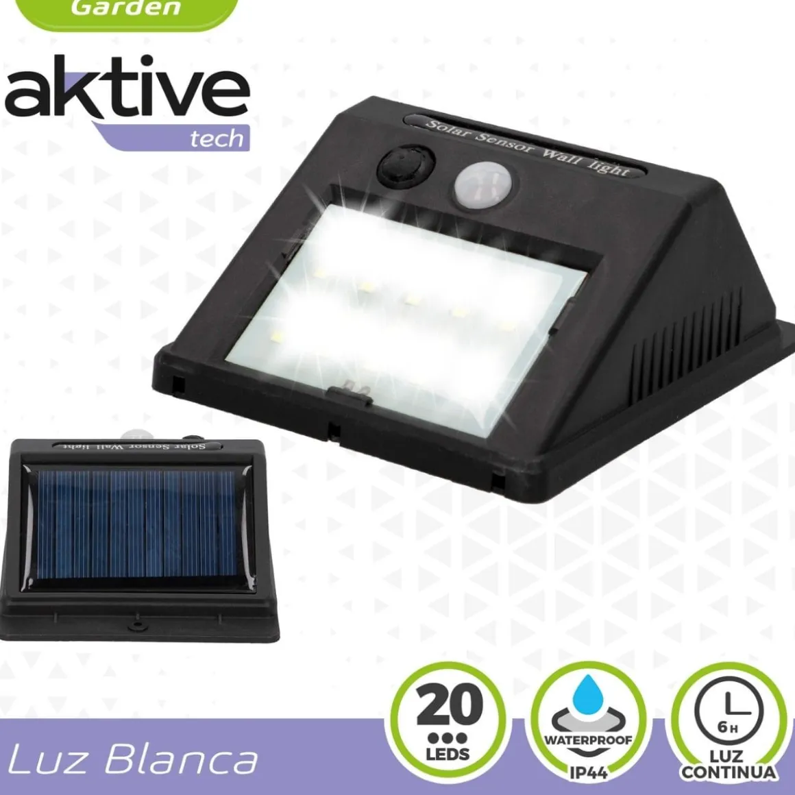 Aplique solar Aktive 8 LED sensor de movimiento negro 12,4x9,5x5 cm