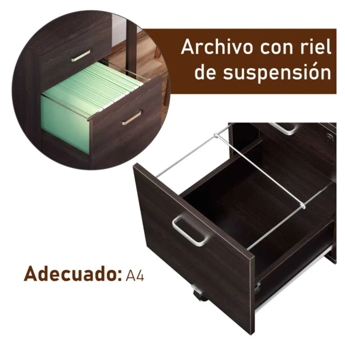 Archivador Vinsetto 2 cajones + ruedas negro 55,6x40x45 cm