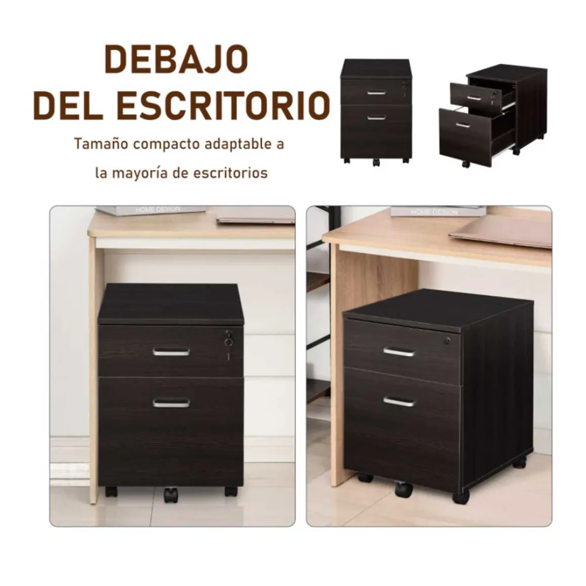 Archivador Vinsetto 2 cajones + ruedas negro 55,6x40x45 cm