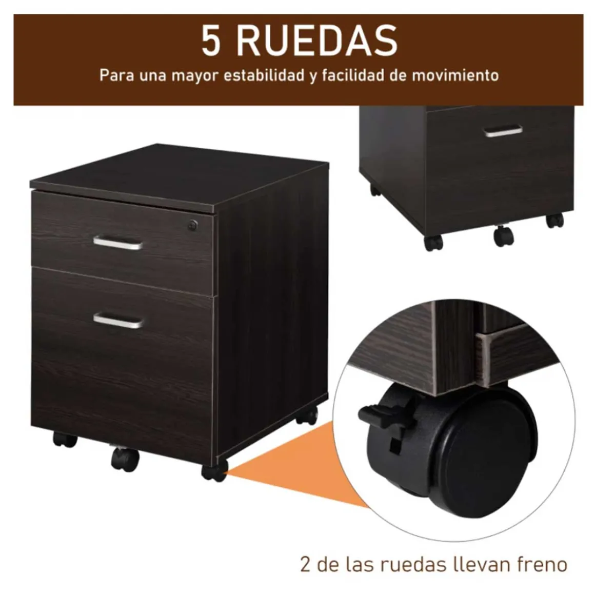 Archivador Vinsetto 2 cajones + ruedas negro 55,6x40x45 cm