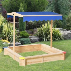 Arenero infantil Outsunny con toldo ajustable +3A azul 120x120x120 cm