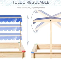 Arenero infantil Outsunny con toldo ajustable +3A azul 120x120x120 cm