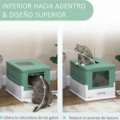 Arenero para gatos Piki PawHut plegable + puerta + bandeja 36,7x35,5x47,5 cm