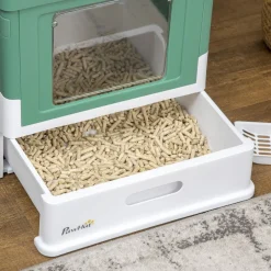 Arenero para gatos Piki PawHut plegable + puerta + bandeja 36,7x35,5x47,5 cm