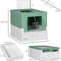 Arenero para gatos Piki PawHut plegable + puerta + bandeja 36,7x35,5x47,5 cm