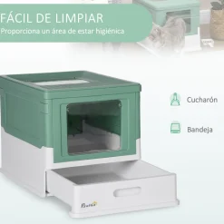 Arenero para gatos Piki PawHut plegable + puerta + bandeja 36,7x35,5x47,5 cm