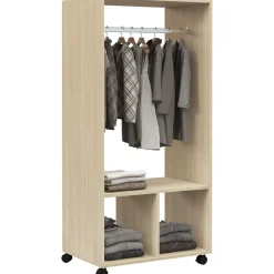 Armario abierto Kirk Homcom 1 barra + 2 estantes + ruedas 128x60x40 cm
