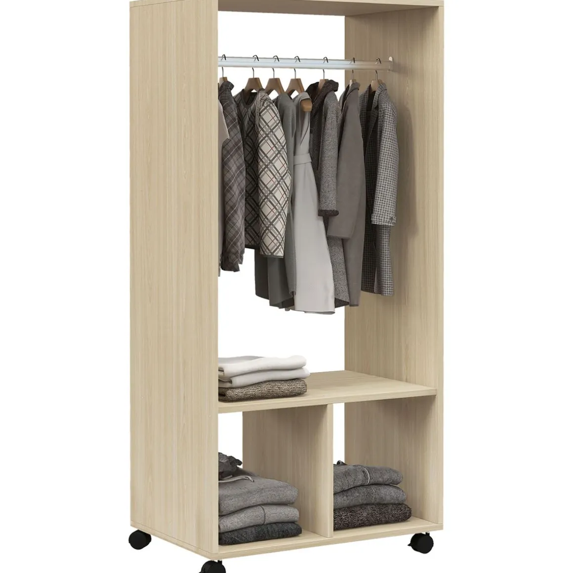 Armario abierto Kirk Homcom 1 barra + 2 estantes + ruedas 128x60x40 cm