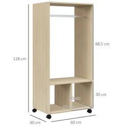 Armario abierto Kirk Homcom 1 barra + 2 estantes + ruedas 128x60x40 cm
