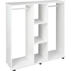Armario abierto Nova Homcom 3 estantes + 2 barras + ruedas blanco 128x120x40cm