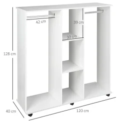 Armario abierto Nova Homcom 3 estantes + 2 barras + ruedas blanco 128x120x40cm