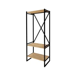 Armario abierto Russell barra + 2 estantes negro/natural 160x66x34 cm