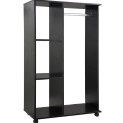 Armario abierto Zayn Homcom 1 barra + 3 estantes + ruedas negro 128x80x40 cm