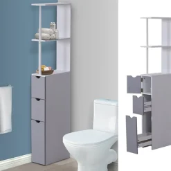 Armario alto de baño blanco/gris 15x33x136 cm