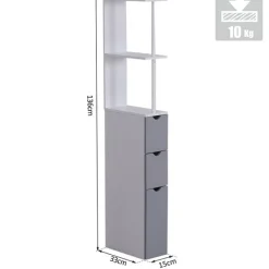 Armario alto de baño blanco/gris 15x33x136 cm