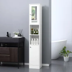 Armario alto de baño Onnie Kleankin 2 estantes + 2 puertas blanco 180x30x28 cm
