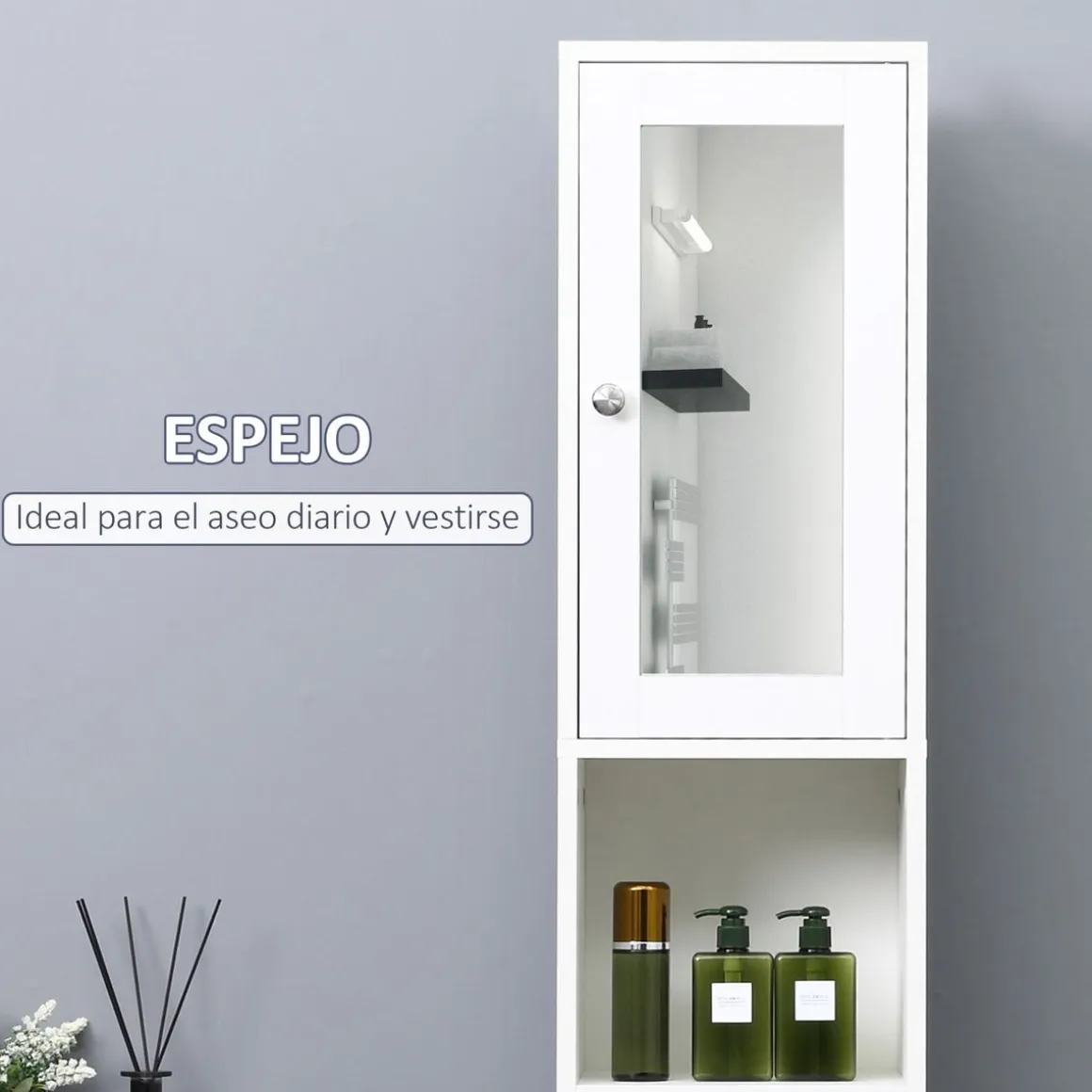Armario alto de baño Onnie Kleankin 2 estantes + 2 puertas blanco 180x30x28 cm