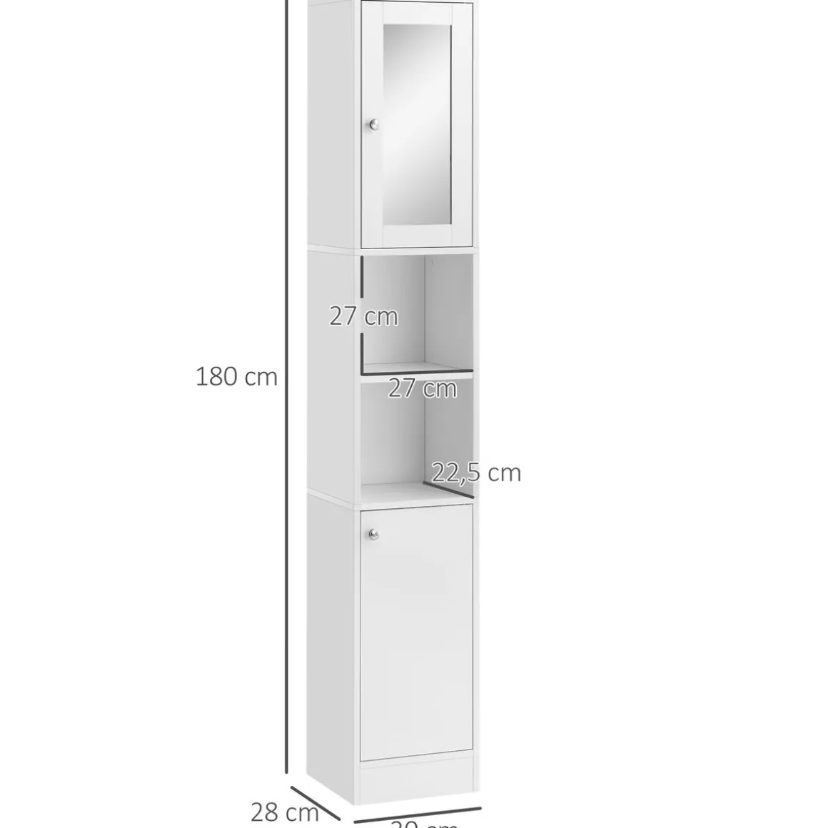 Armario alto de baño Onnie Kleankin 2 estantes + 2 puertas blanco 180x30x28 cm
