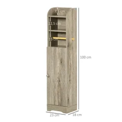 Armario alto Kleankin con estantería ajustable + portarrollos gris 100x23x18 cm
