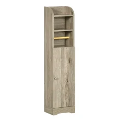 Armario alto Kleankin con estantería ajustable + portarrollos gris 100x23x18 cm
