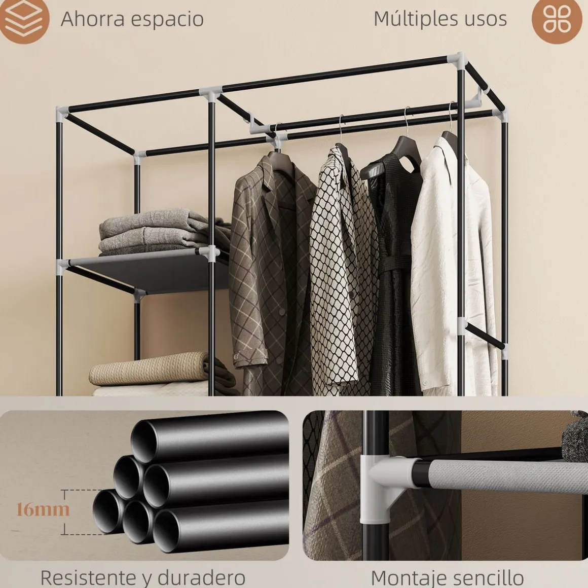 Armario Aurora Homcom 6 estantes 162,5x103x43 cm