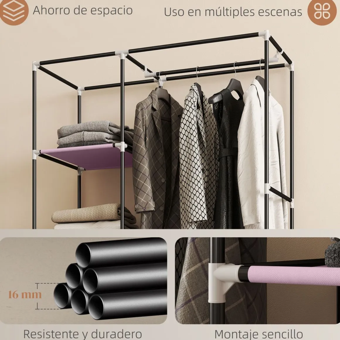 Armario Aurora Homcom 6 estantes 162,5x103x43 cm