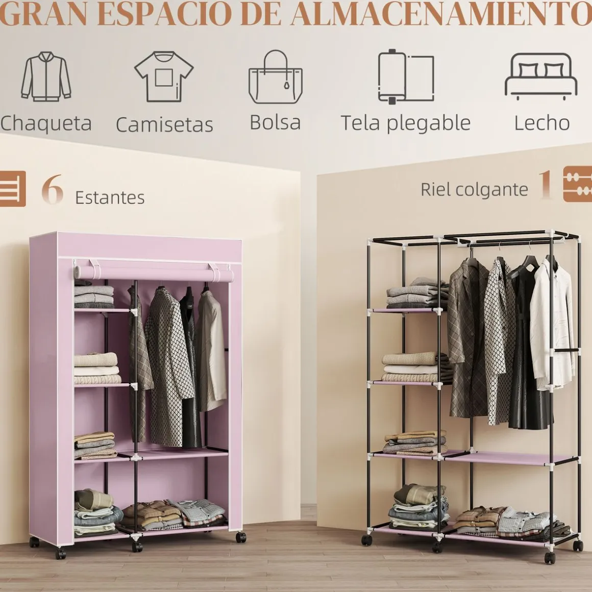 Armario Aurora Homcom 6 estantes 162,5x103x43 cm