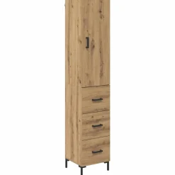 Armario auxiliar Adrianne 1 puerta + 3 cajones roble 180x34,5x34 cm