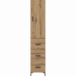 Armario auxiliar Adrianne 1 puerta + 3 cajones roble 180x34,5x34 cm