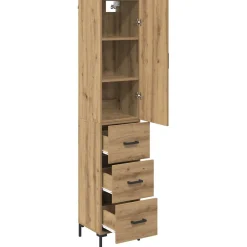Armario auxiliar Adrianne 1 puerta + 3 cajones roble 180x34,5x34 cm