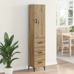 Armario auxiliar Adrianne 1 puerta + 3 cajones roble 180x34,5x34 cm
