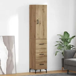 Armario auxiliar Adrianne 1 puerta + 3 cajones roble 180x34,5x34 cm
