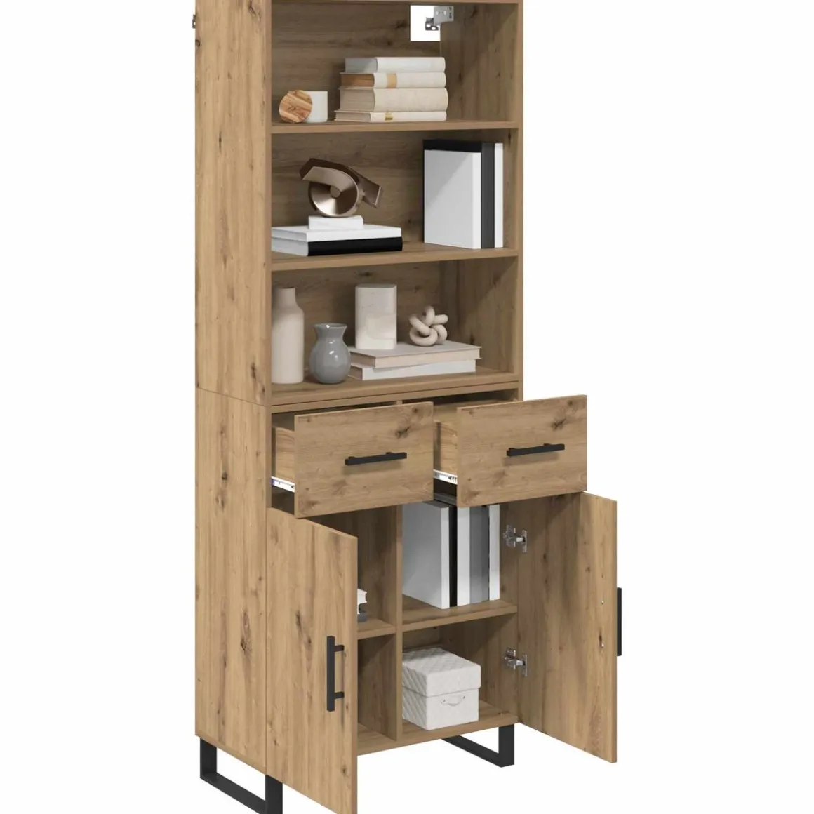 Armario auxiliar Babi 2 puertas + 2 cajones + 3 estantes roble 180x69,5x32,5 cm
