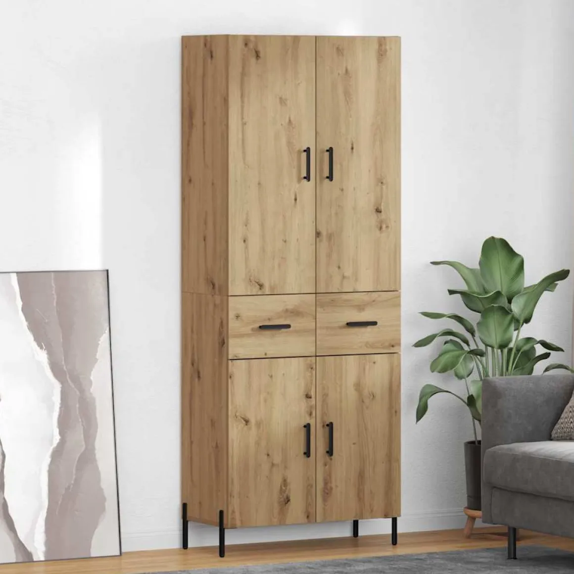 Armario auxiliar Carla 3 estantes + 2 cajones + 2 puertas roble 180x69,5x34 cm