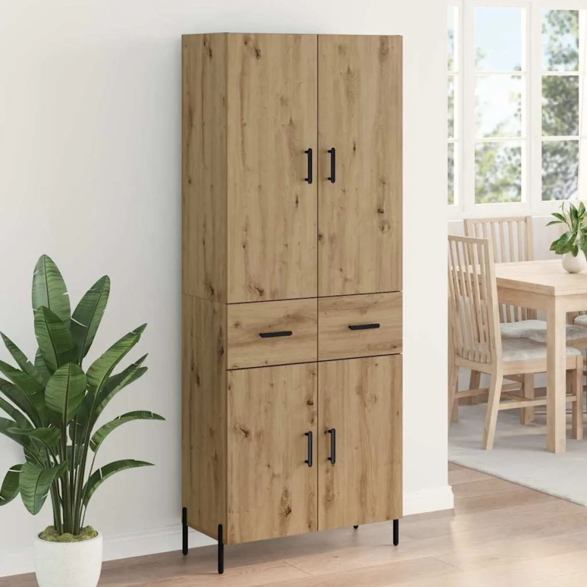 Armario auxiliar Carla 3 estantes + 2 cajones + 2 puertas roble 180x69,5x34 cm