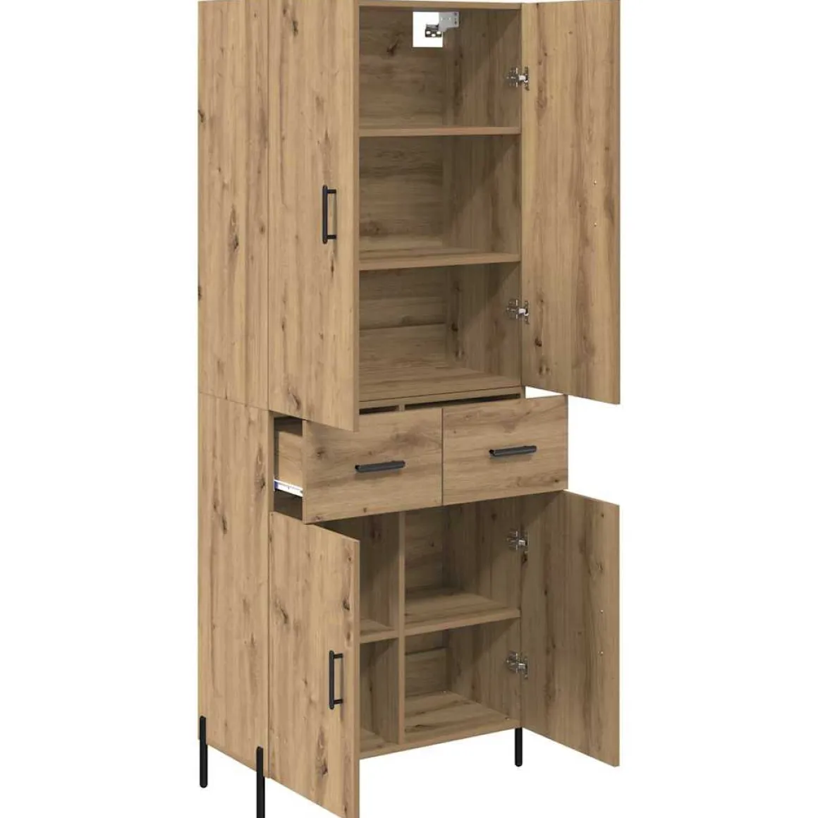 Armario auxiliar Carla 3 estantes + 2 cajones + 2 puertas roble 180x69,5x34 cm