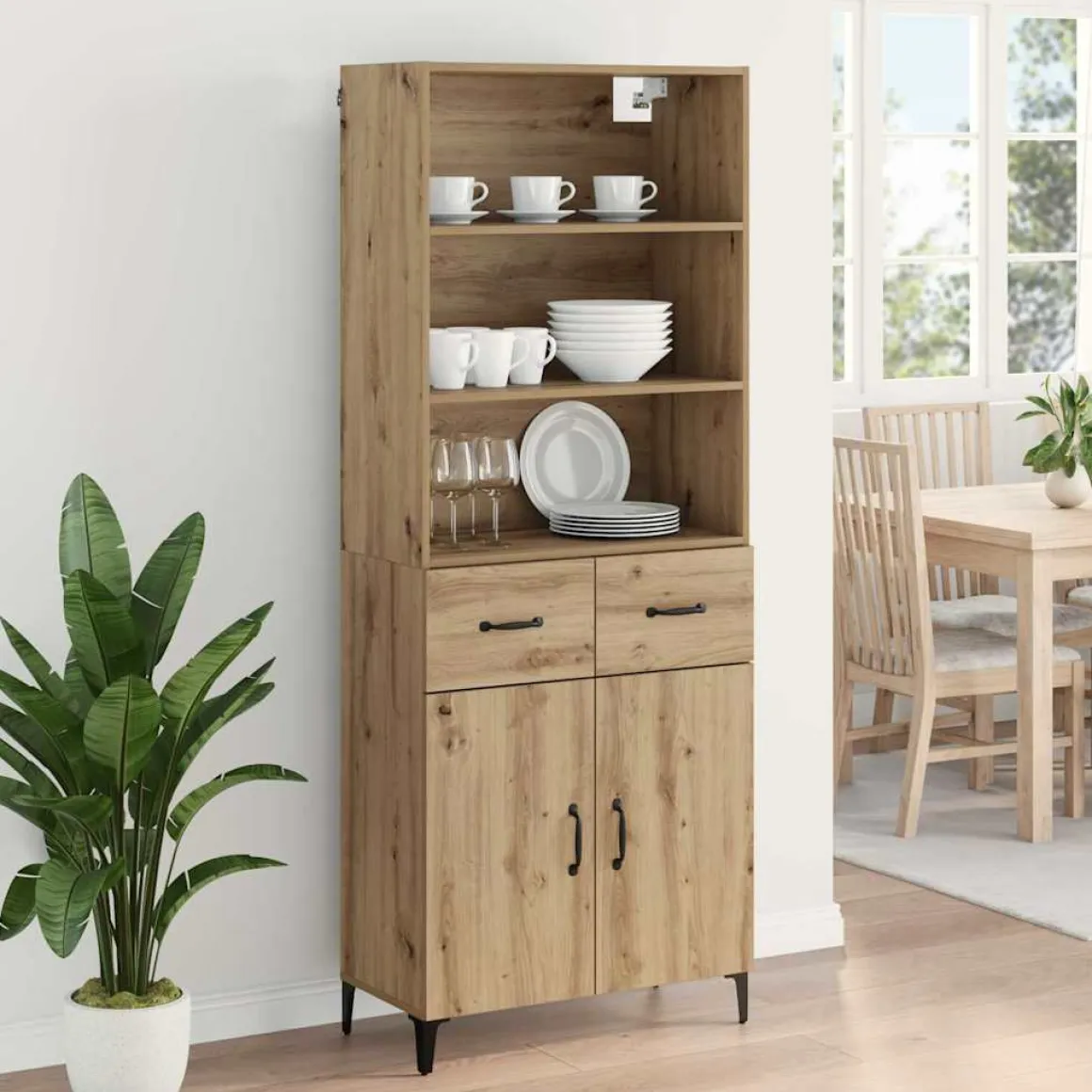 Armario auxiliar Carla 3 estantes + 2 cajones + 2 puertas roble 180x69,5x34 cm