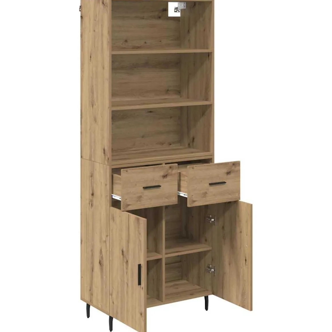 Armario auxiliar Caterina 3 estantes + 2 cajones + 2 puertas roble 180x69,5x32,5 cm