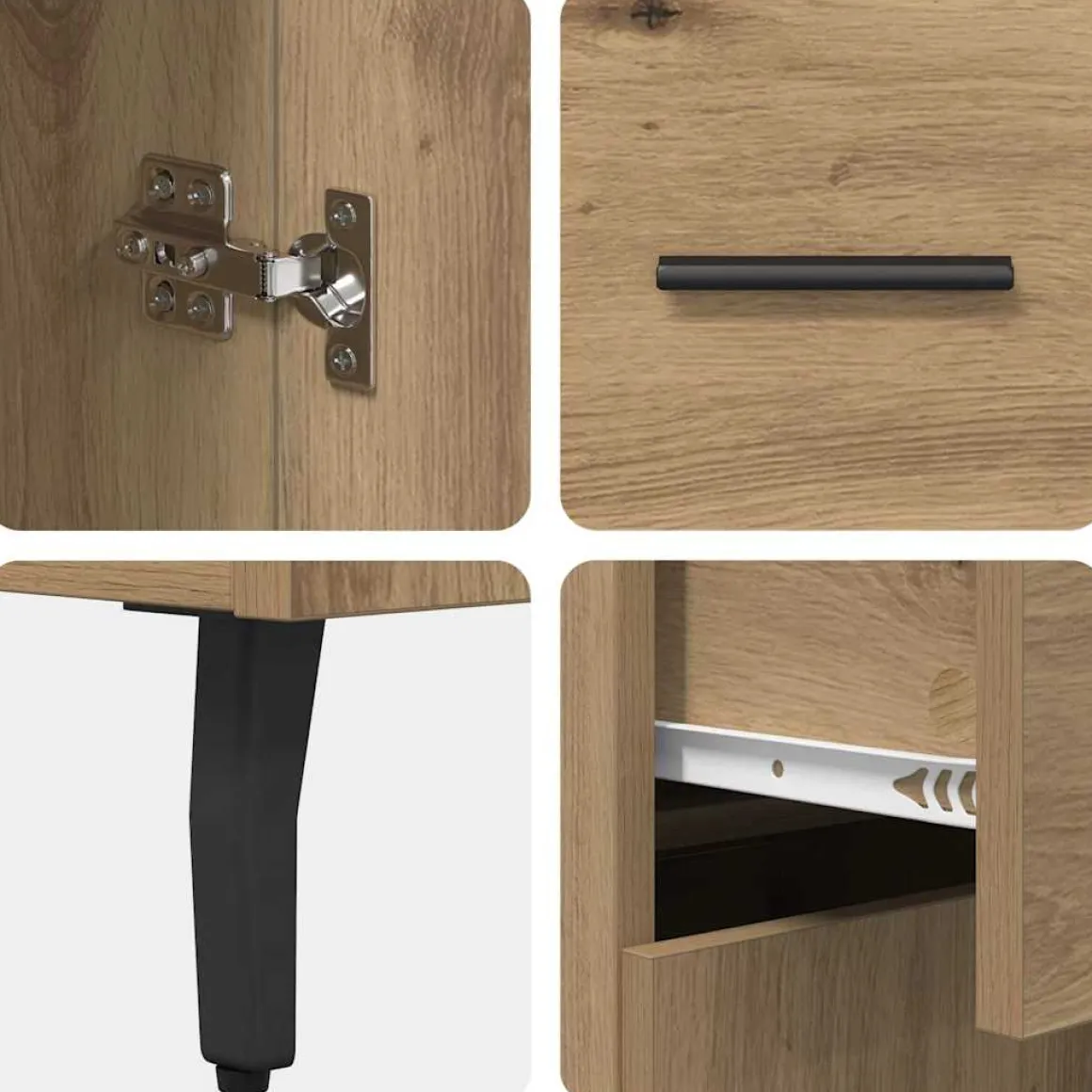 Armario auxiliar Caterina 3 estantes + 2 cajones + 2 puertas roble 180x69,5x32,5 cm