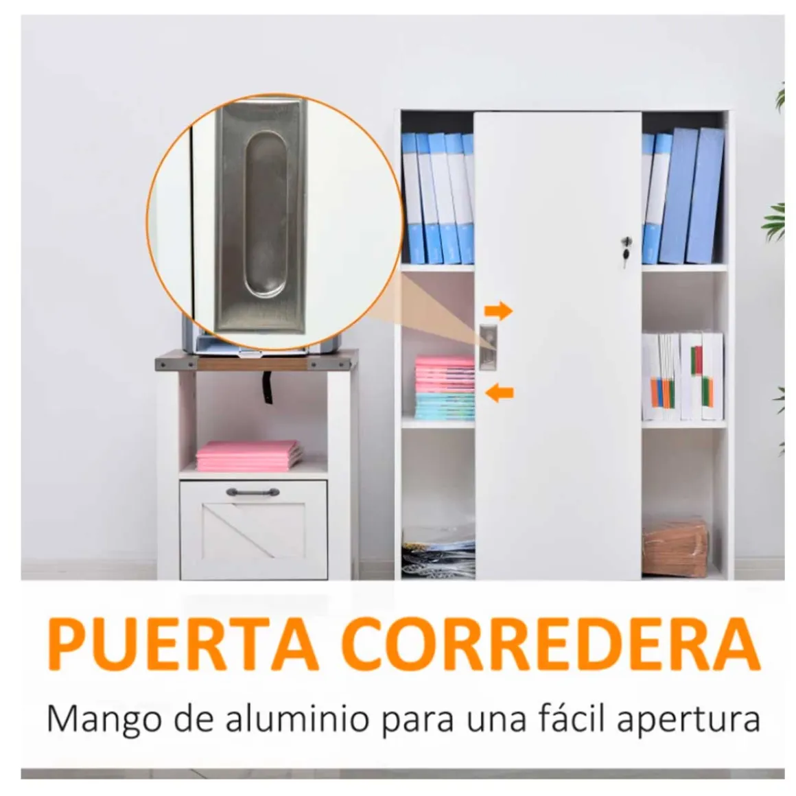 Armario auxiliar de oficina Homcom 2 puertas 3 estantes blanco 120x80x40 cm