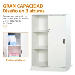 Armario auxiliar de oficina Homcom 2 puertas 3 estantes blanco 120x80x40 cm