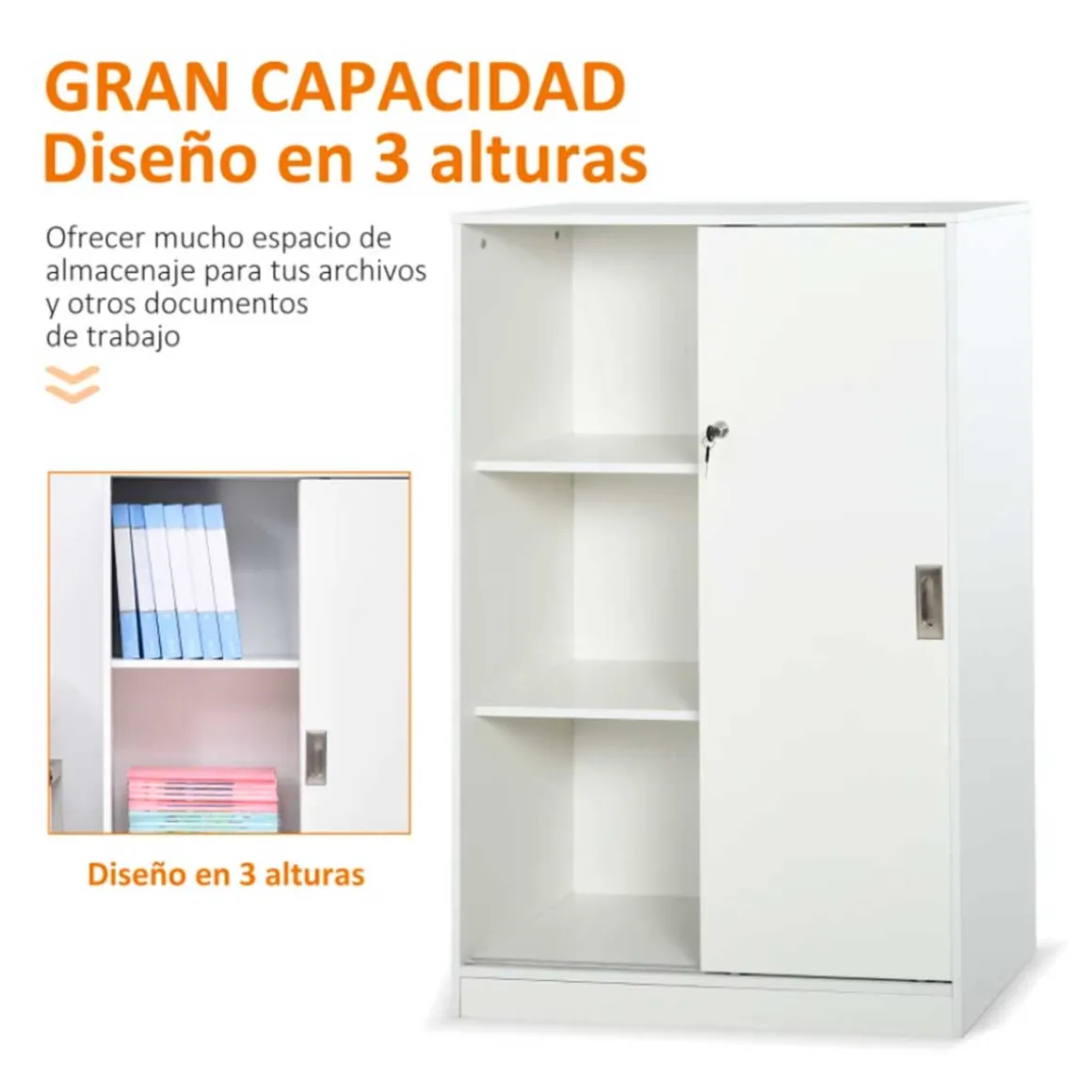 Armario auxiliar de oficina Homcom 2 puertas 3 estantes blanco 120x80x40 cm