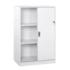 Armario auxiliar de oficina Homcom 2 puertas 3 estantes blanco 120x80x40 cm