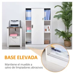 Armario auxiliar de oficina Homcom 2 puertas 3 estantes blanco 120x80x40 cm