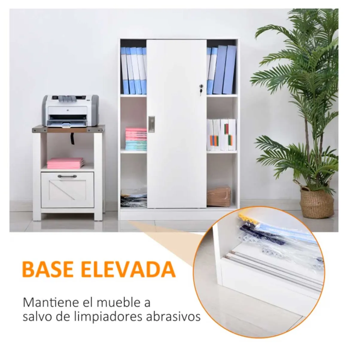 Armario auxiliar de oficina Homcom 2 puertas 3 estantes blanco 120x80x40 cm